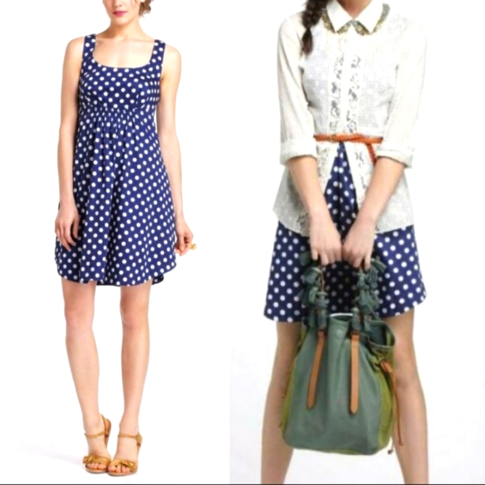 Anthropologie Vanessa Virginia Blue Polka Dot Dress